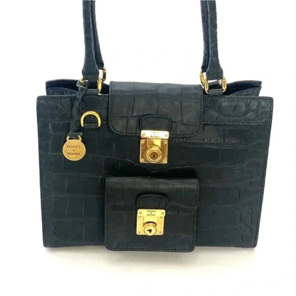 Dooney & Bourke Women’s Blueish/Black Croc Embossed Satchel
